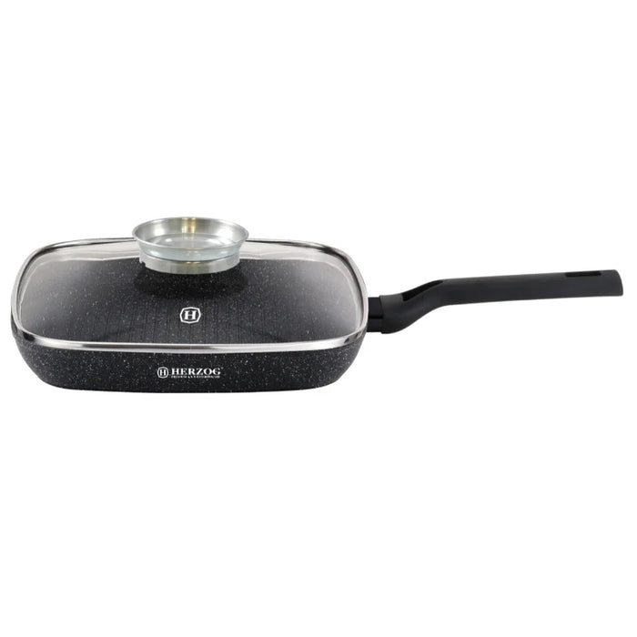 Herzog HR-2613 : Poêle grill 28 cm avec couvercle avec bouton aromatique