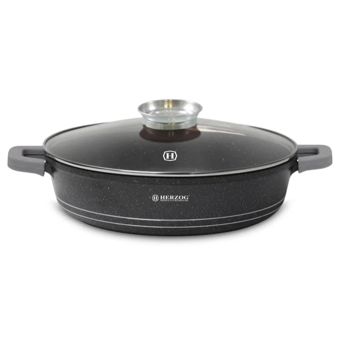 Herzog HR-5213 : Cocotte peu profonde recouverte de marbre de 32 cm avec bouton aromatique - 6,1 L