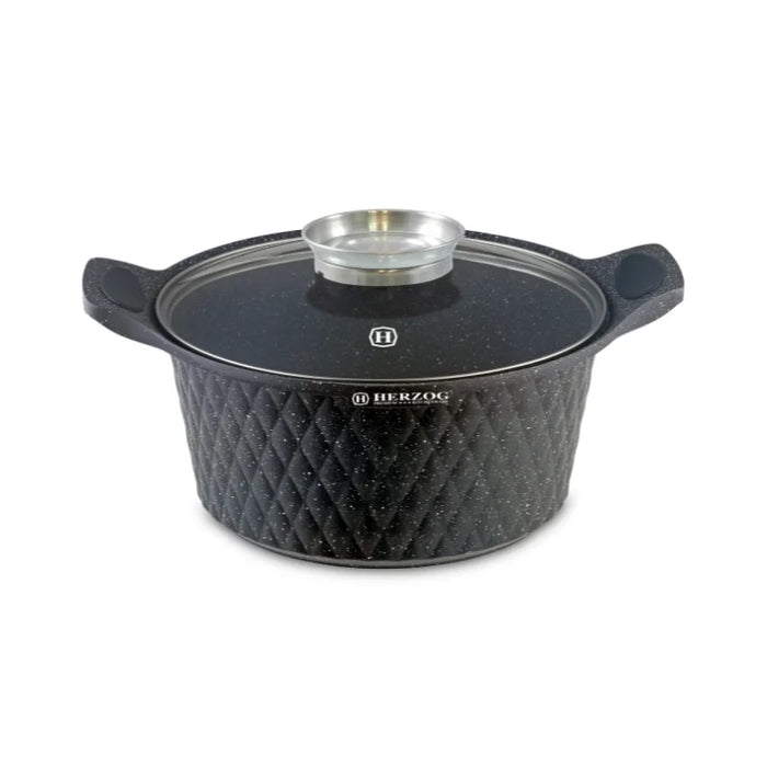 Herzog HR-5216 : Cocotte en marbre avec revêtement en marbre motif diamant de 20 cm avec bouton aromatique - 2,4 L