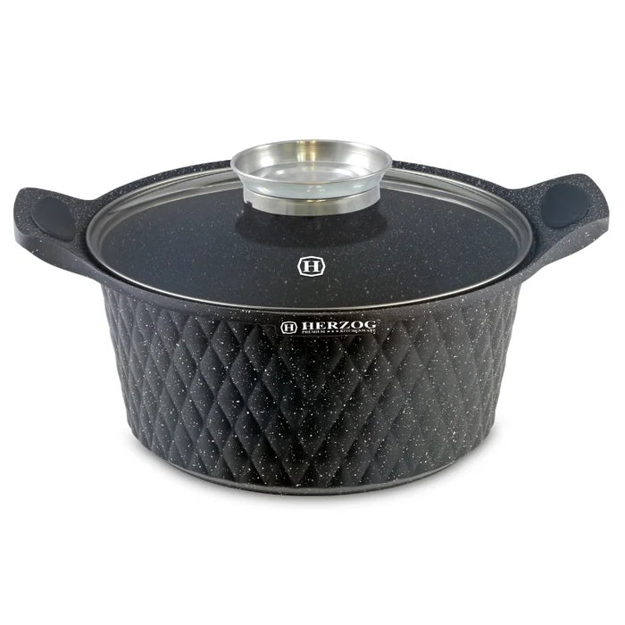 Herzog HR-5219 : Casserole à revêtement en marbre Diamond Design de 32 cm avec bouton aromatique - 9,7 L