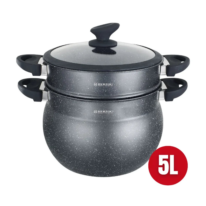 Herzog HR-2006 : Pot à Couscous Enduit de Pierre Noire - 5L