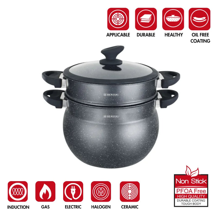 Herzog HR-2006 : Pot à Couscous Enduit de Pierre Noire - 5L