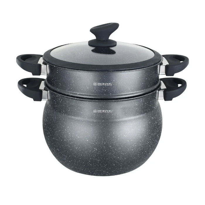 Herzog HR-2006 : Pot à Couscous Enduit de Pierre Noire - 5L