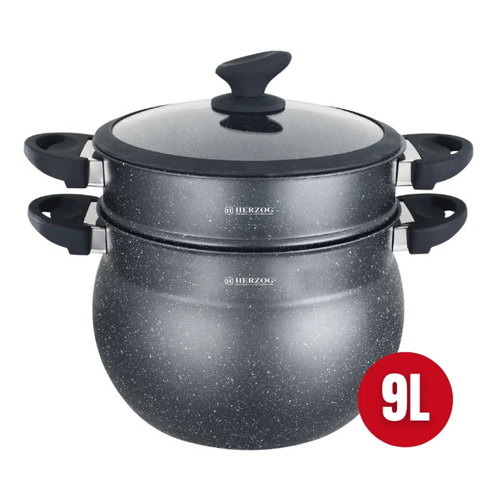 Herzog HR-2409 : Pot à Couscous Enduit de Pierre Noire - 9L