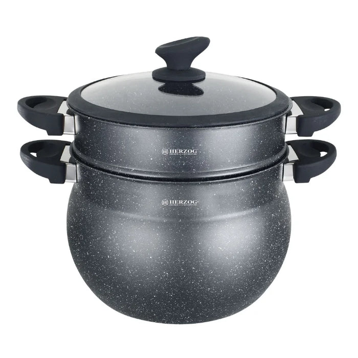 Herzog HR-2409 : Pot à Couscous Enduit de Pierre Noire - 9L