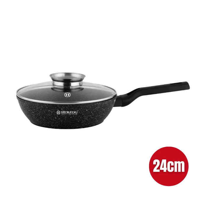 Herzog HR-2610 : poêle à frire 24 cm avec couvercle avec bouton d'arôme