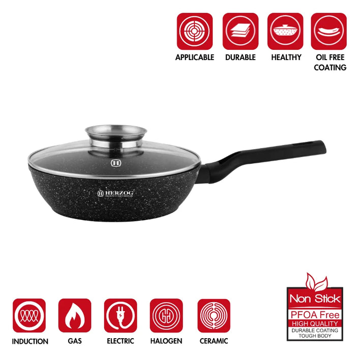 Herzog HR-2610 : poêle à frire 24 cm avec couvercle avec bouton d'arôme