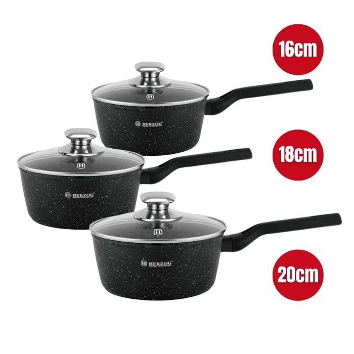 Herzog HR-2621 : Ensemble de 6 casseroles à sauce avec couvercle en verre