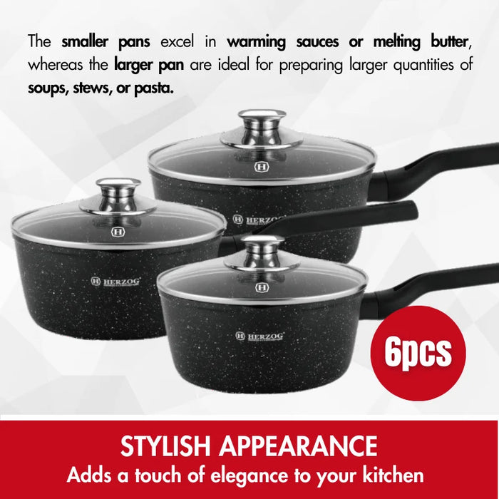 Herzog HR-2621 : Ensemble de 6 casseroles à sauce avec couvercle en verre