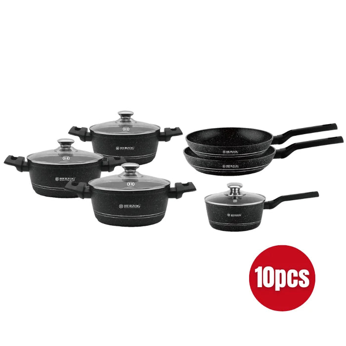Herzog HR-2626 : Batterie de cuisine 10 pièces avec revêtement en marbre