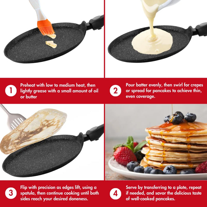 Herzog HR-3615 : Crêpière en marbre de 28 cm avec poignée amovible