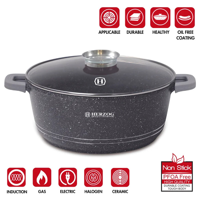 Herzog HR-5212 : Casserole en marbre avec bouton aromatique 44 cm - 25 L