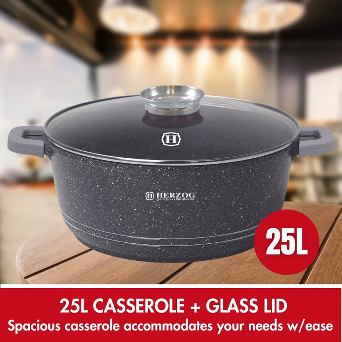 Herzog HR-5212 : Casserole en marbre avec bouton aromatique 44 cm - 25 L
