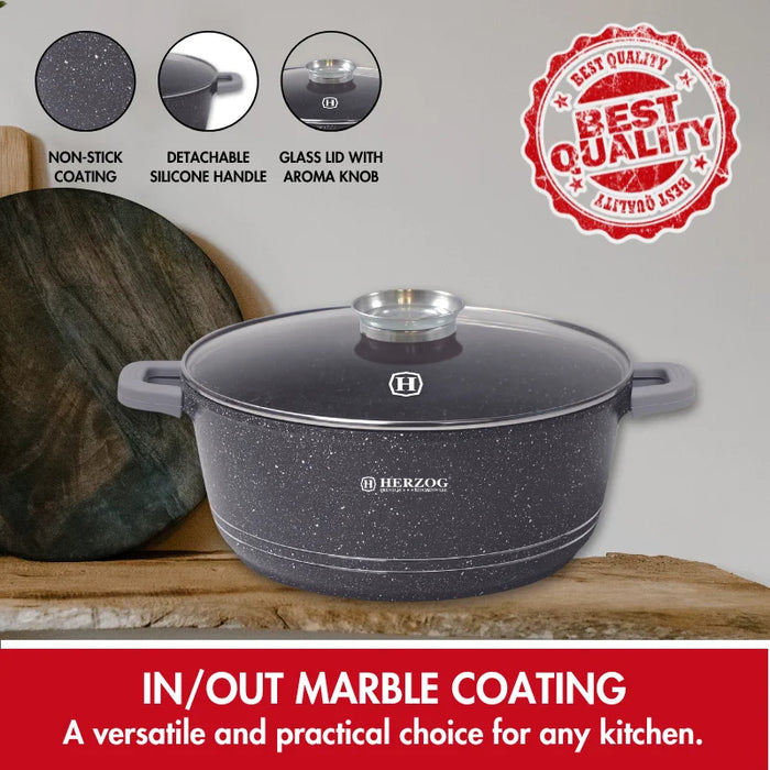 Herzog HR-5212 : Casserole en marbre avec bouton aromatique 44 cm - 25 L