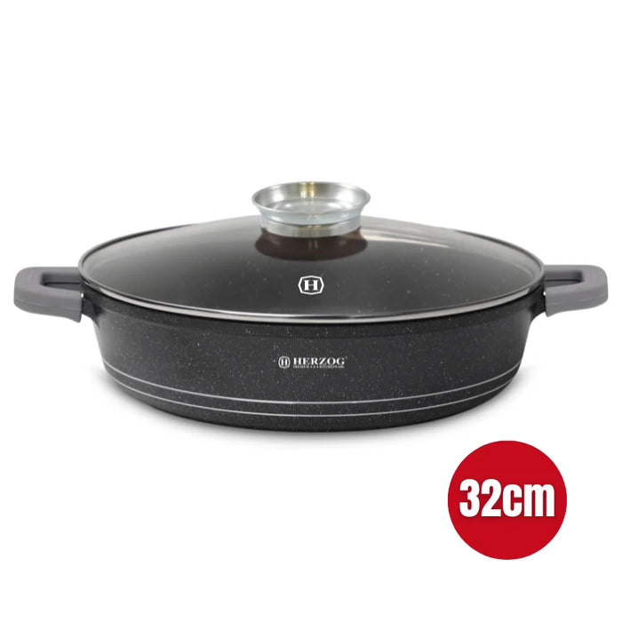 Herzog HR-5213 : Cocotte peu profonde recouverte de marbre de 32 cm avec bouton aromatique - 6,1 L