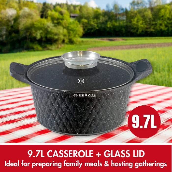 Herzog HR-5219 : Casserole à revêtement en marbre Diamond Design de 32 cm avec bouton aromatique - 9,7 L