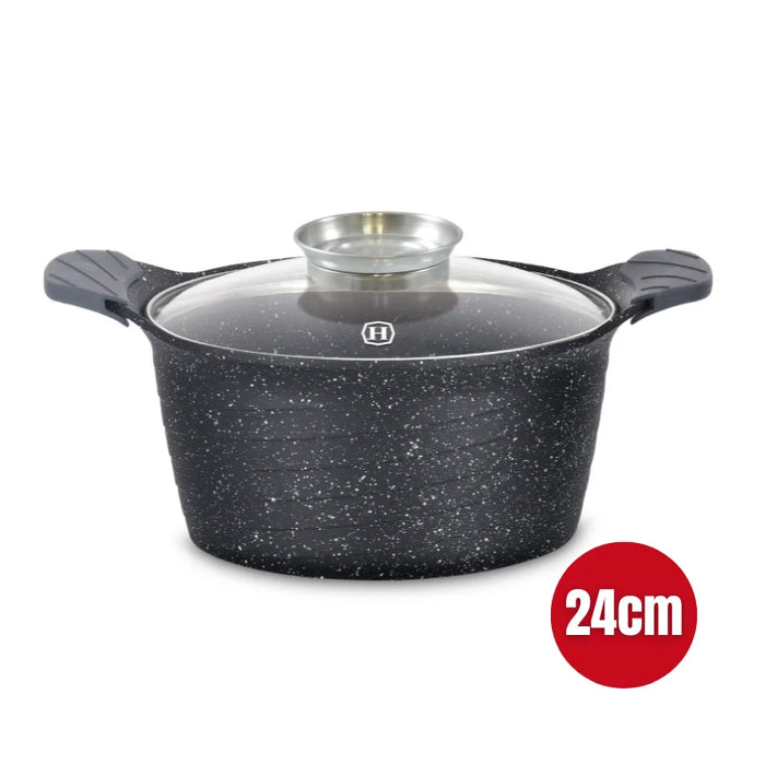Herzog HR-5222 : Cocotte marbrée 24 cm avec bouton aromatique - 4,6 L