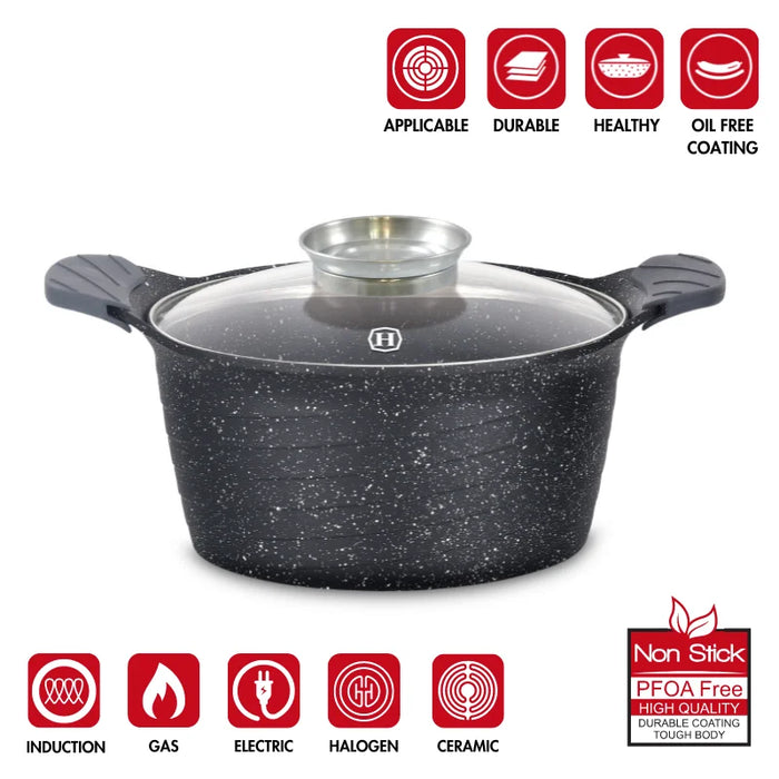 Herzog HR-5222 : Cocotte marbrée 24 cm avec bouton aromatique - 4,6 L