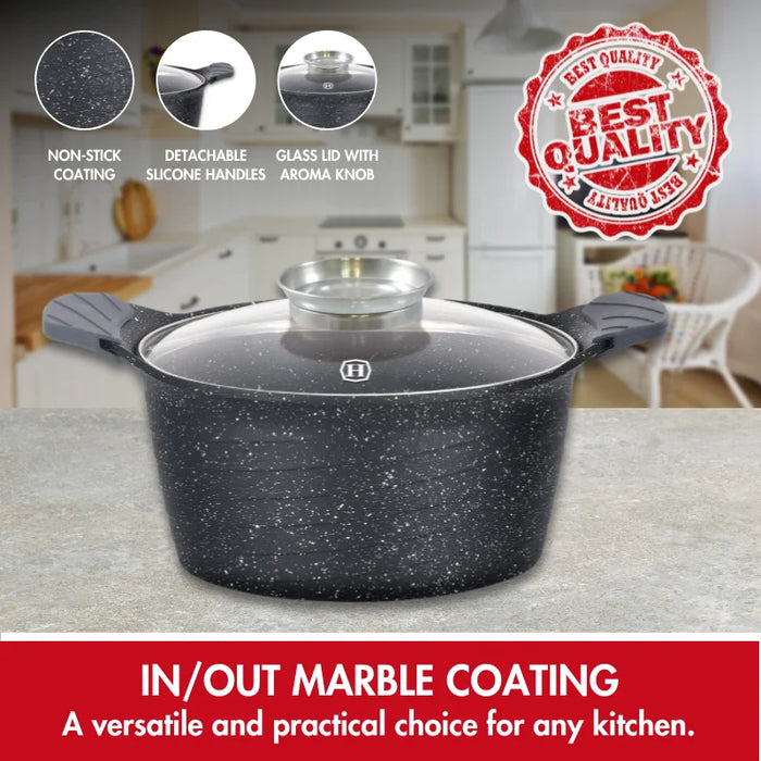 Herzog HR-5222 : Cocotte marbrée 24 cm avec bouton aromatique - 4,6 L