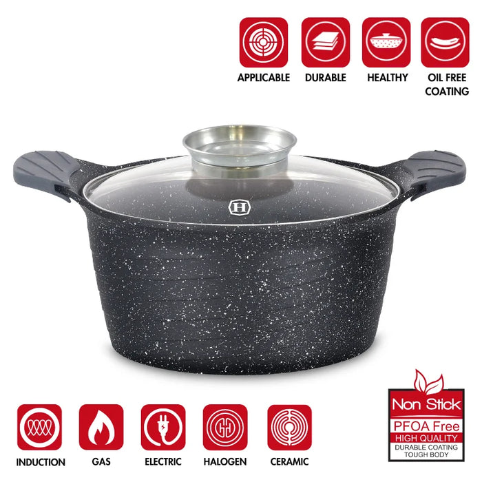 Herzog HR-5223 : Cocotte marbrée 28 cm avec bouton aromatique - 7,1 L