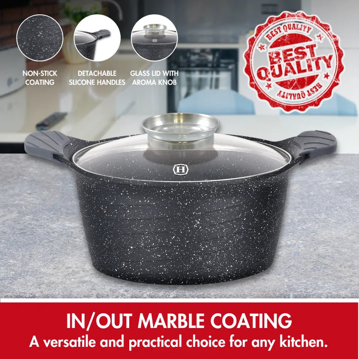 Herzog HR-5223 : Cocotte marbrée 28 cm avec bouton aromatique - 7,1 L