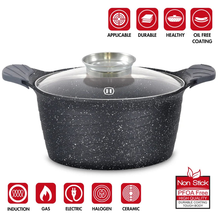 Herzog HR-5224 : Cocotte en marbre de 32 cm avec bouton aromatique - 10,2 L