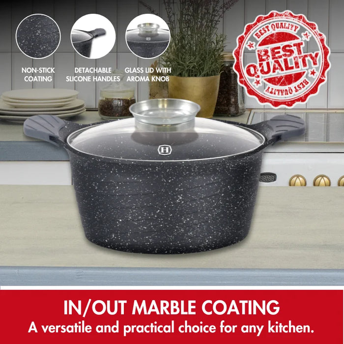 Herzog HR-5224 : Cocotte en marbre de 32 cm avec bouton aromatique - 10,2 L