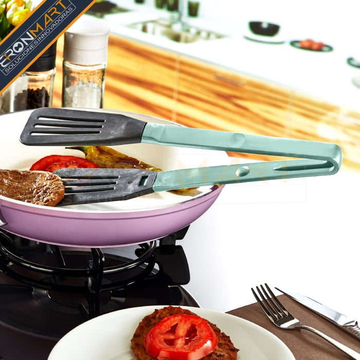 Pinzas de cocina de bronmart,extra anchas, cocina, barbacoa. Cabeza de espátula de nailon fácil de girar para cacerola, barbacoa, carne, ensalada, parrilla. Acero inoxidable con agarre de silicona. Pinzas antiadherentes, aptas para lavavajillas