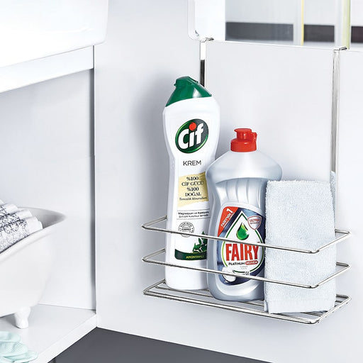 Cesta,metálica,para,Puertas,de,armarios,Estante,de,Cocina,y,baño,sin,Taladro,Práctico,Organizador,de,Fregadero,para,Estropajo, detergente, etc,Accesorios,de,Cocina,Plateado