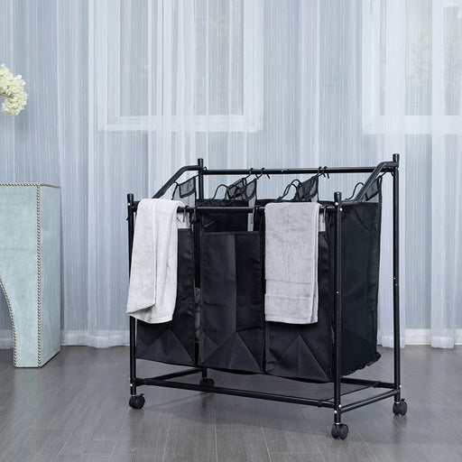 Cesto-para-la-Colada, Carrito-de-Lavandería-con-4-Bolsas-Extraíbles,Carro-de-la-Ropa, Organizador-de-Juguetes-con-Ruedas, Robusto,Organizador-de-Cestas-de-Ropa-Con-Ruedas,BronHome©