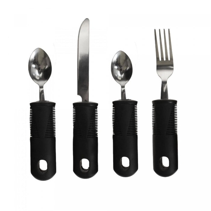 Cubiertos adaptados para ancianos, artritis, párkinson y discapacitados, 4 piezas | BronWellys©,cubiertos adaptados, cubiertos adaptados para discapacitados, cubiertos adaptados personas mayores, cubiertos adaptados para parkinson, cuchillo tenedor adaptado, cubiertos adaptados terapia ocupacional, cubierto adaptado, cubiertos adaptados parkinson