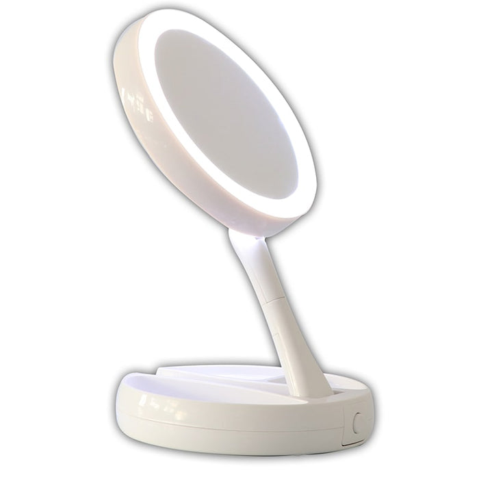 Espejo,de,tocador,para,maquillaje,de,doble,cara,con,luces,LED,plegable, BronBeauty©