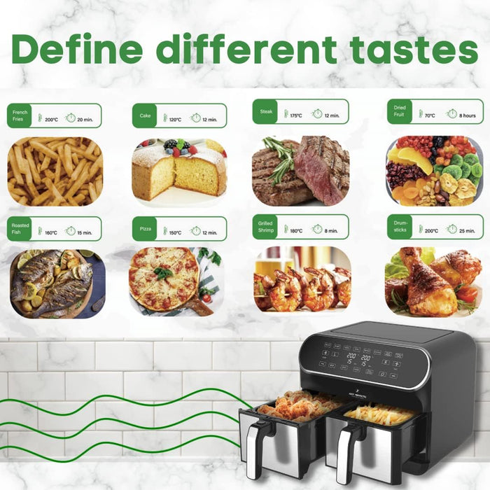 Freidora Sin Aceite Doble 8 L y 1700 W Pantalla LED Táctil 8 en1 Airfryer XXL  | BronKitchen©