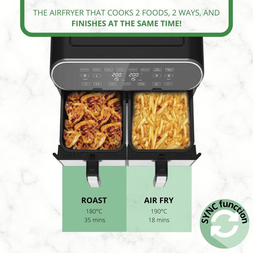 Freidora Sin Aceite Doble 8 L y 1700 W Pantalla LED Táctil 8 en1 Airfryer XXL | BronKitchen©