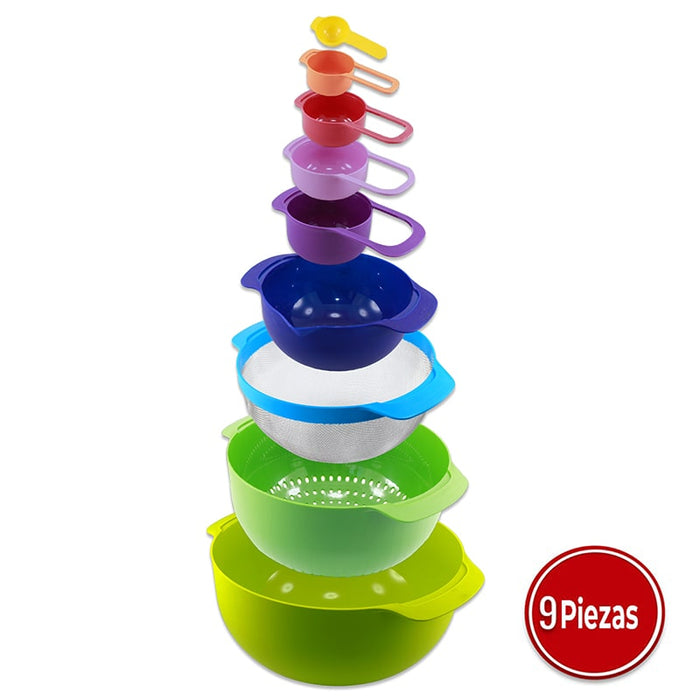 Juego-de-cuencos-colador-inox-y-tazas-medidoras-9-en-1-BronKitchen©,Coladores-Cocina-Bol-para-Mezclar,Juego-de-Cuencos,Cuencos-Mezcladores-de-Boles, Exprimidor-de-Cítricos, Cuencos-Nido-de-Plástico-sin-BPA,para-Frutas-y-arena-y-pasteleria,bronmart,es,it,fr,nl,be,co.uk