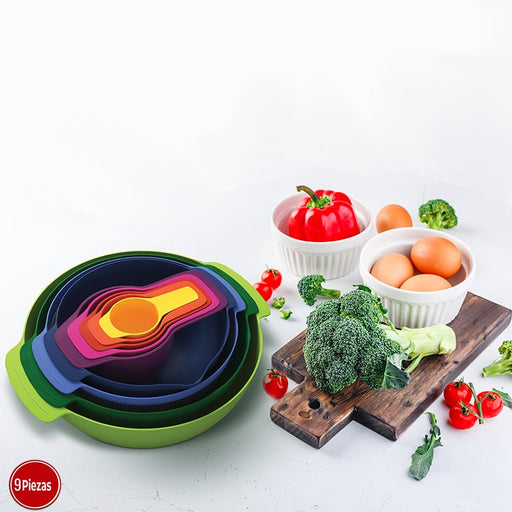 Juego-de-cuencos-colador-inox-y-tazas-medidoras-9-en-1-BronKitchen©,Coladores-Cocina-Bol-para-Mezclar,Juego-de-Cuencos,Cuencos-Mezcladores-de-Boles, Exprimidor-de-Cítricos, Cuencos-Nido-de-Plástico-sin-BPA,para-Frutas-y-arena-y-pasteleria,bronmart,es,it,fr,nl,be,co.uk
