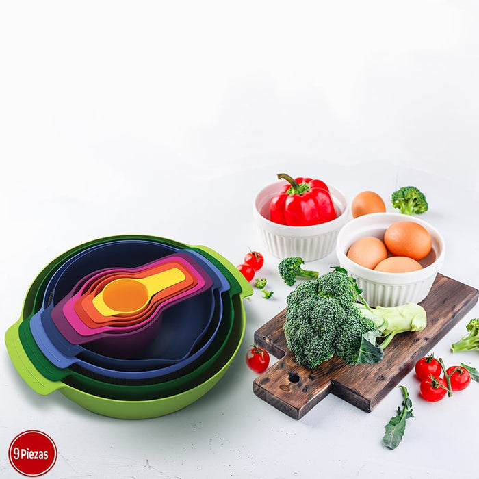 Juego-de-cuencos-colador-inox-y-tazas-medidoras-9-en-1-BronKitchen©,Coladores-Cocina-Bol-para-Mezclar,Juego-de-Cuencos,Cuencos-Mezcladores-de-Boles, Exprimidor-de-Cítricos, Cuencos-Nido-de-Plástico-sin-BPA,para-Frutas-y-arena-y-pasteleria,bronmart,es,it,fr,nl,be,co.uk