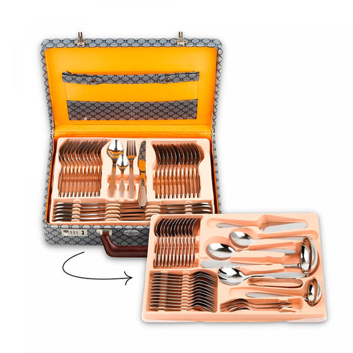 Juego de cubiertos elegantes con maleta 72 piezas - Liso | BronKitchen©