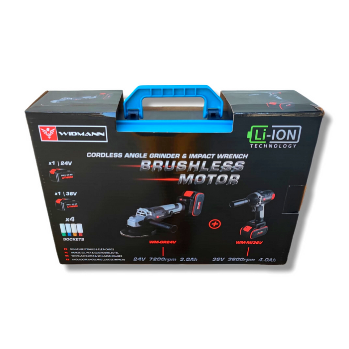 Pack doble amoladora angular sin escobillas 24v y llave de impacto 36v | BronTools©