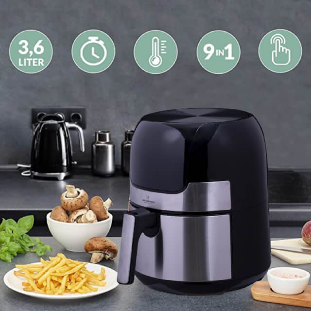 foto de platos de comidas hechos con la Freidora Sin Aceite, Airfryer Con Placa Grill S/S - LED Pantalla Táctil - 1400W - 3.5L | BronKitchen© y sus caracteristicas