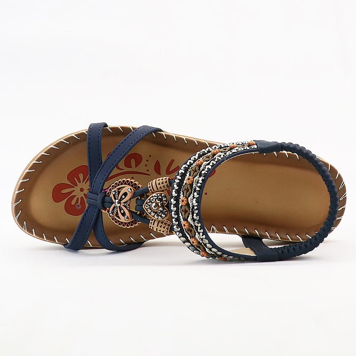 Sandalias Retro para mujer, zapatos de costura con estampado de flores a la moda, sandalias de verano con diseño de diamantes de imitación, sandalias con banda elástica de plataforma suave