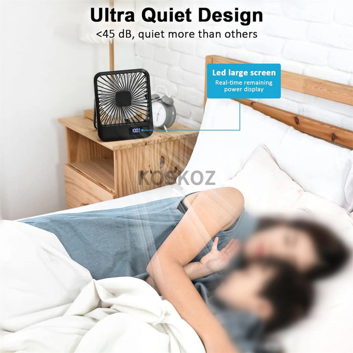 Detalle pantalla LED del ventilador de mesa recargable