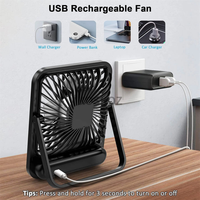 Ventilateur de bureau portable rechargeable USB | 5 vitesses pliable à 180° silencieux