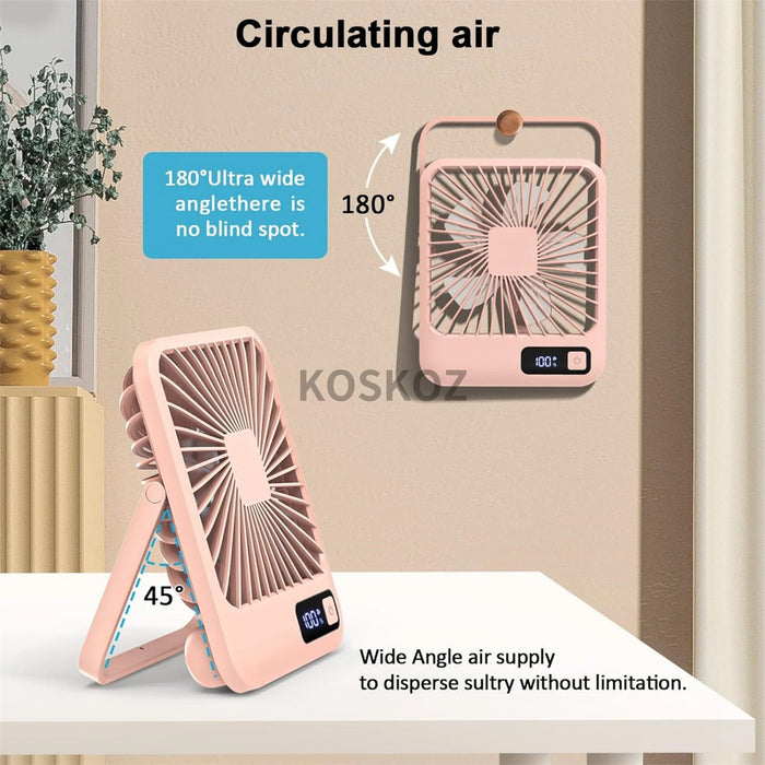 Ventilateur de bureau portable rechargeable USB | 5 vitesses pliable à 180° silencieux