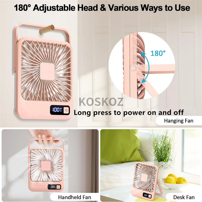 Ventilateur de bureau portable rechargeable USB | 5 vitesses pliable à 180° silencieux