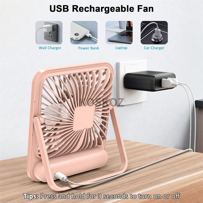 Ventilateur de bureau portable rechargeable USB | 5 vitesses pliable à 180° silencieux