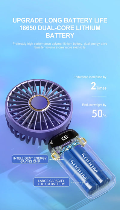 Mini ventilateur USB portable pliable | 5 vitesses suspendu au cou rechargeable mains libres