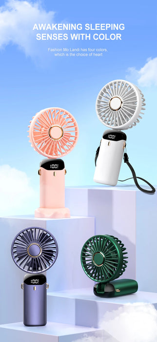 Mini ventilateur USB portable pliable | 5 vitesses suspendu au cou rechargeable mains libres