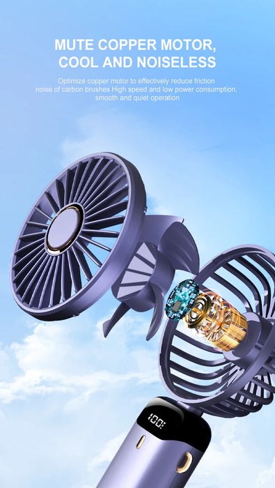 Mini ventilateur USB portable pliable | 5 vitesses suspendu au cou rechargeable mains libres