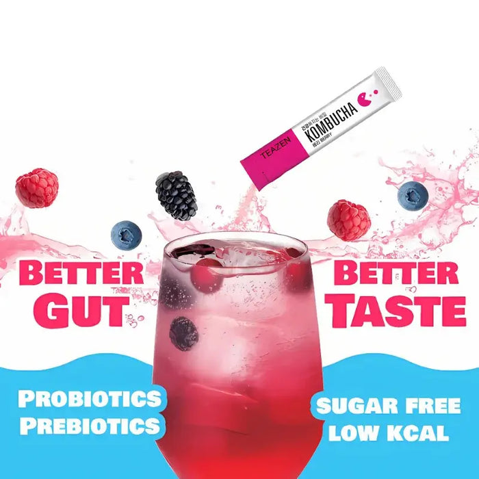 TEAZEN Kombucha Berry – Thé fermenté coréen aux probiotiques, sans sucre et faible en calories